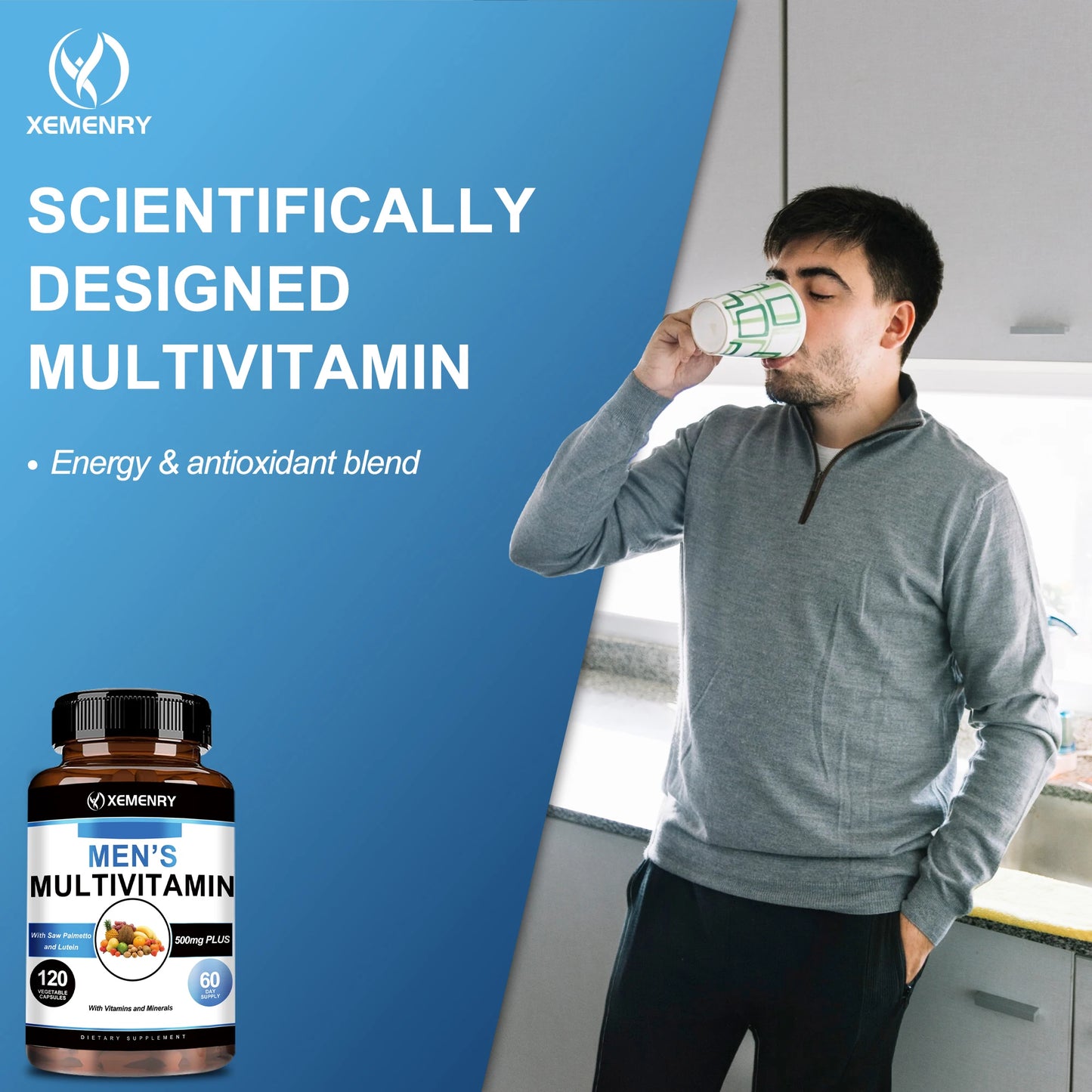 Men's Multivitamin Supplements - Antioxidant, Bone, Immune, Energy, Metabolism, Muscle Function - 120 Capsules