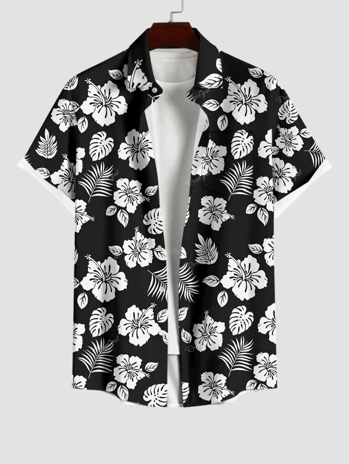 Rosegal Matchable Couple Hawaiian Flower Coconut Leaves Print Shirt or Plus Size Knee Length Fit and Flare Tank Dress