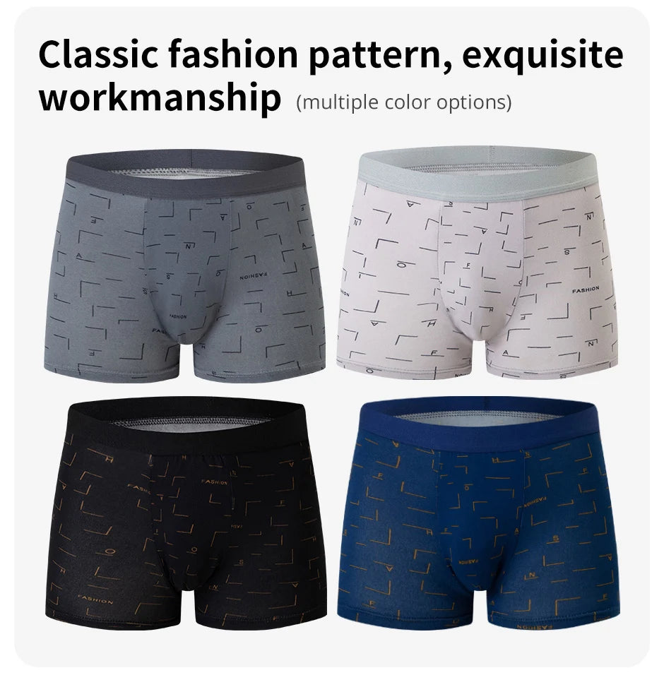 4-piece MEN'S Underwear Comfortable and Fashionable Plus-size Printed Boyshort Maximum 6XL Swimming Trunks for Teenagers.