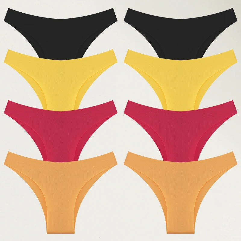 FINETOO 8Pcs Ultra-thin Seamless Underwear Women's Panties Sexy Low Waist Solid Brazilian Pants Female Plus Size Erotic Lingerie