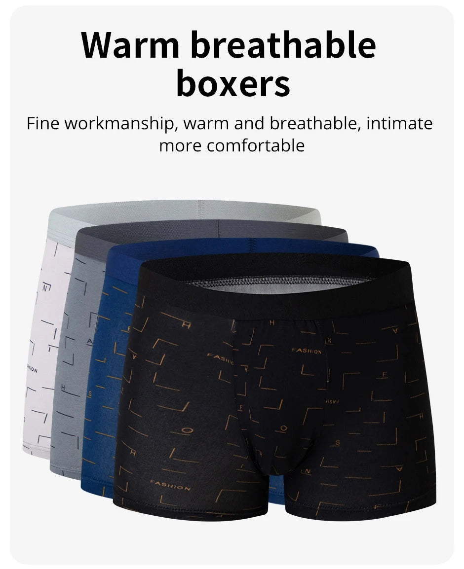 4-piece MEN'S Underwear Comfortable and Fashionable Plus-size Printed Boyshort Maximum 6XL Swimming Trunks for Teenagers.