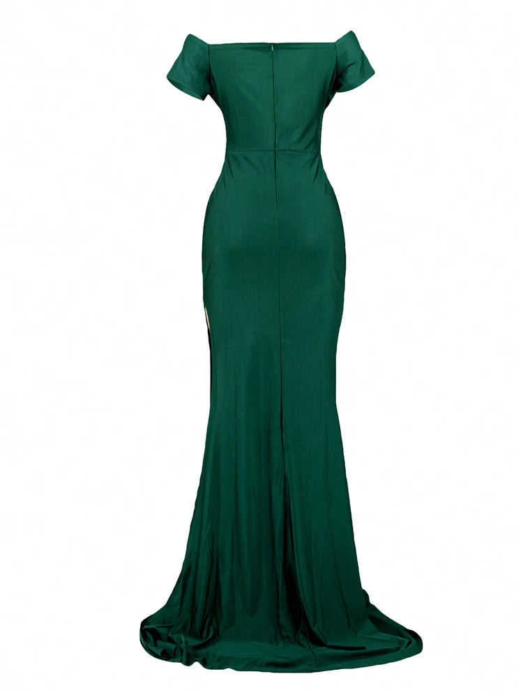 Classic High Slit Evening Dress Women Solid Maxi Long Dresses With Sleeves Wedding Bridesmaid Elegant Party Dresses 2025 Woman