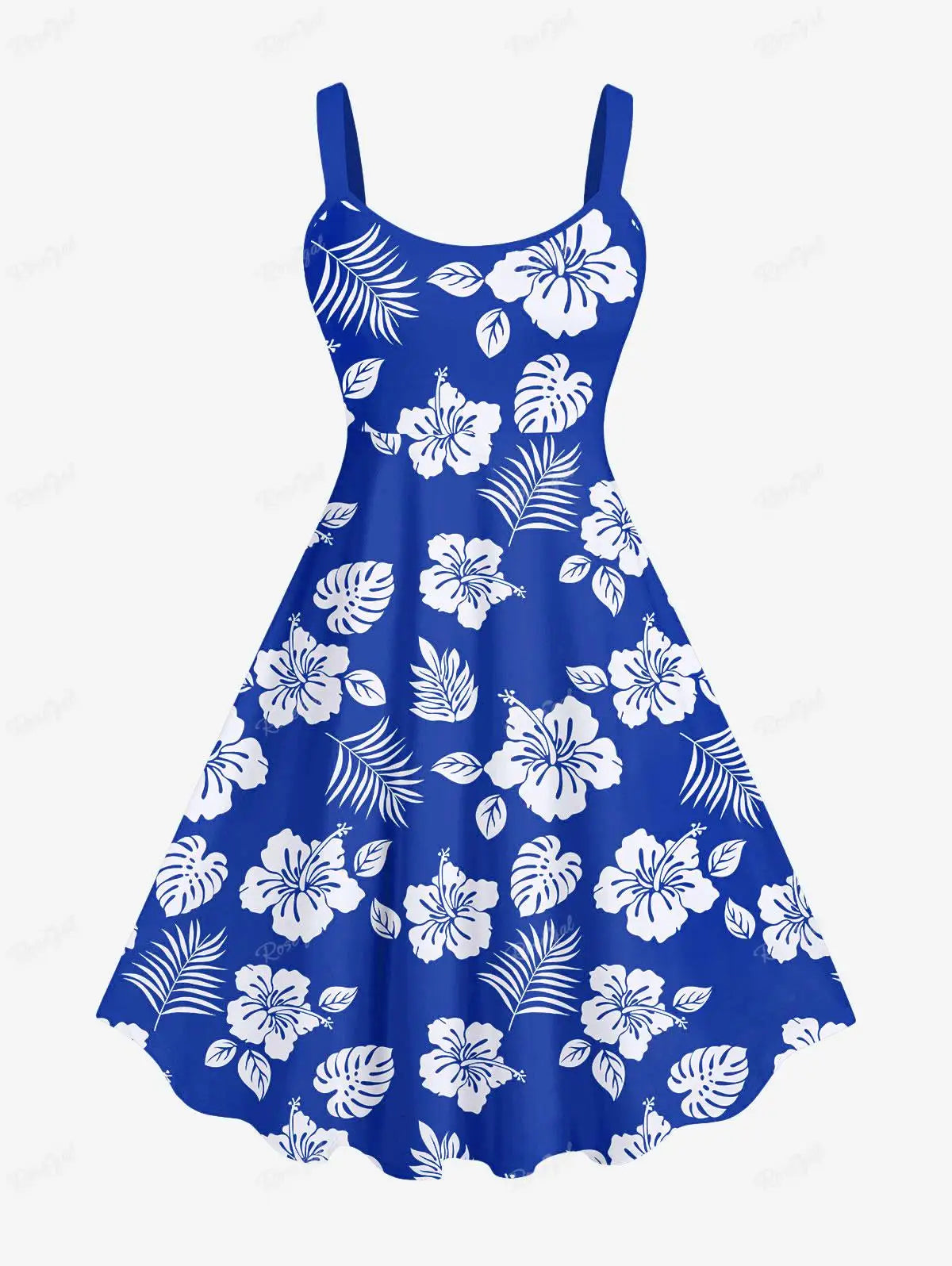 Rosegal Matchable Couple Hawaiian Flower Coconut Leaves Print Shirt or Plus Size Knee Length Fit and Flare Tank Dress