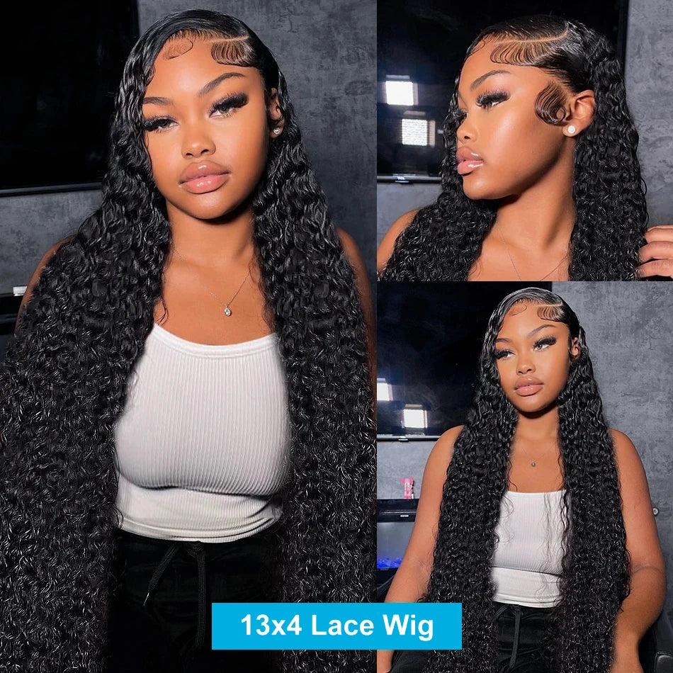 200 Density Water Wave 13x6 Transparent Lace Front Wig Glueless Human Hair Wigs Deep Wave 13x4 Lace Frontal Wig For Women