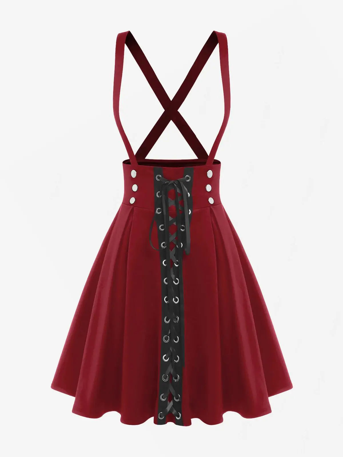 ROSEGAL Plus Size Women's High Waist Jumper Skirts Gothic Lace Up Buckles Godet Hem A Line Suspender Skirt Three Colors Choose