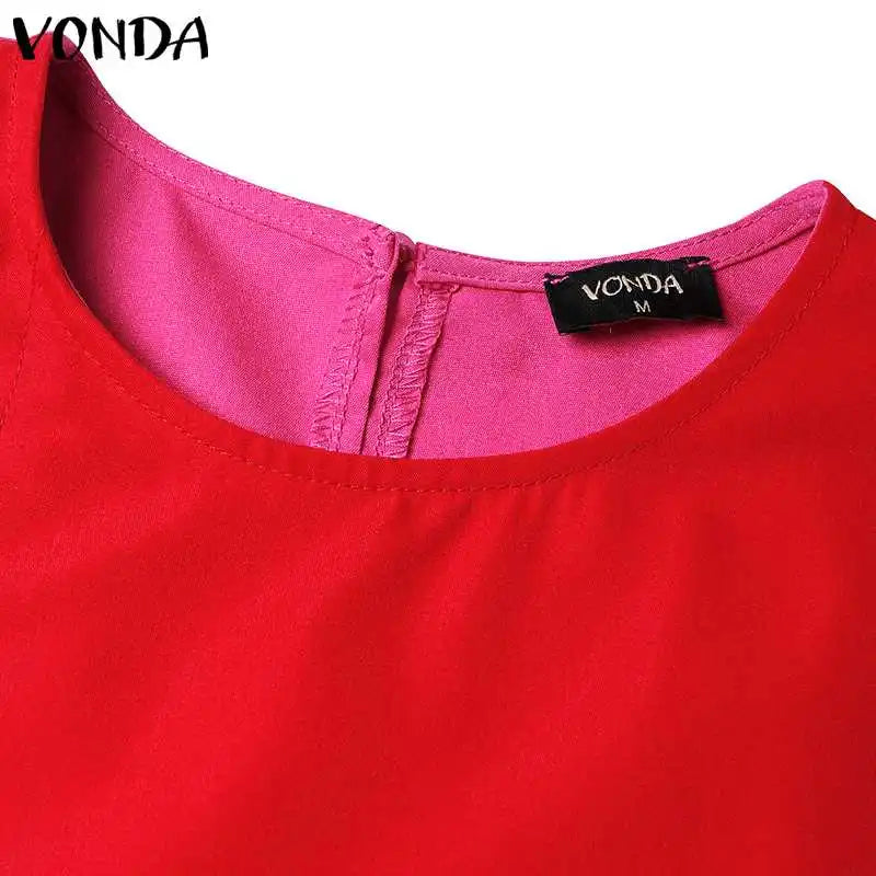 Plus Size VONDA Women Fashion Pant Sets Elegant Suits Long Sleeve Asymmetrical Patchwork Casual Top and Long Pants Bohemian Sets