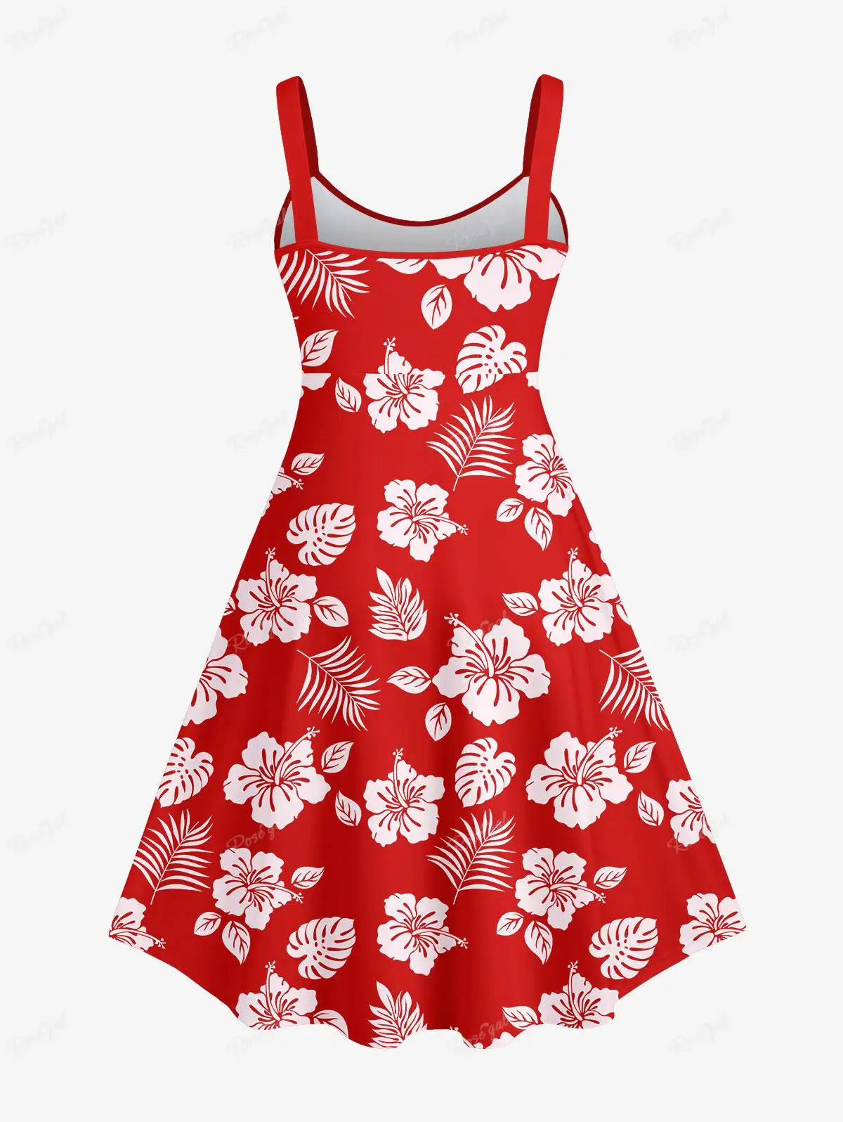 Rosegal Matchable Couple Hawaiian Flower Coconut Leaves Print Shirt or Plus Size Knee Length Fit and Flare Tank Dress