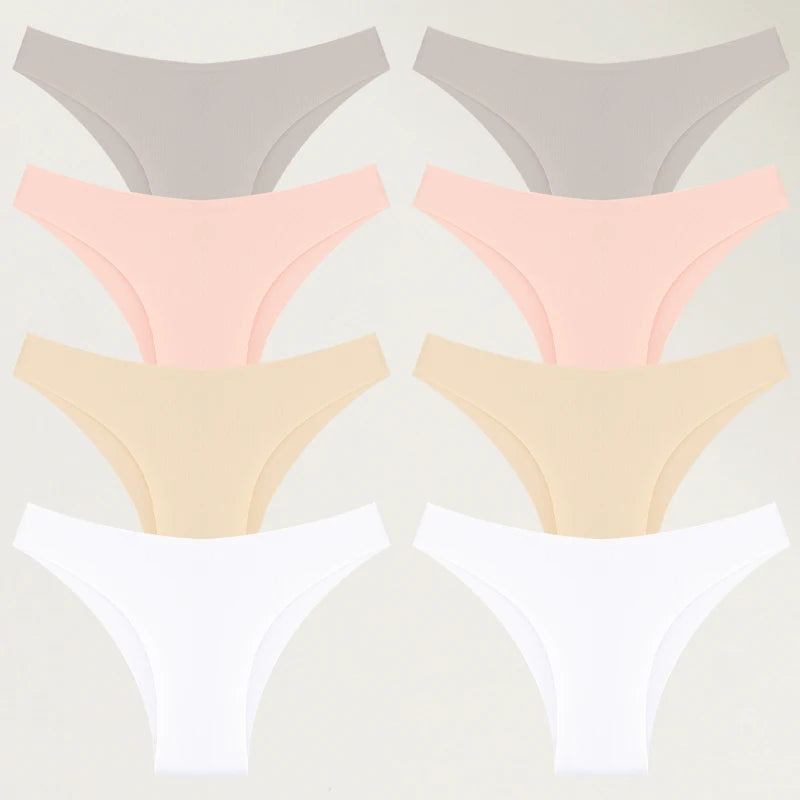 FINETOO 8Pcs Ultra-thin Seamless Underwear Women's Panties Sexy Low Waist Solid Brazilian Pants Female Plus Size Erotic Lingerie