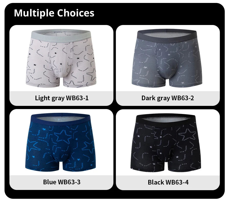 4-piece MEN'S Underwear Comfortable and Fashionable Plus-size Printed Boyshort Maximum 6XL Swimming Trunks for Teenagers.