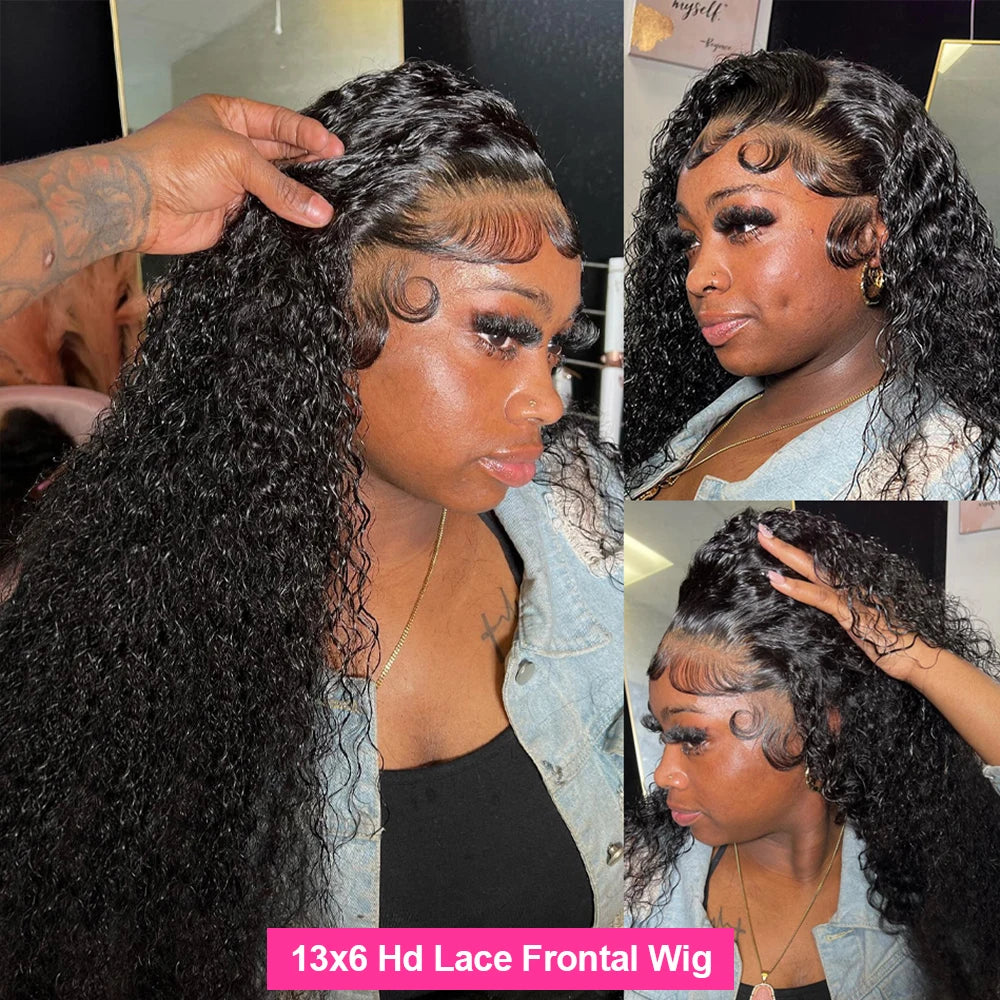 200 Density Water Wave 13x6 Transparent Lace Front Wig Glueless Human Hair Wigs Deep Wave 13x4 Lace Frontal Wig For Women