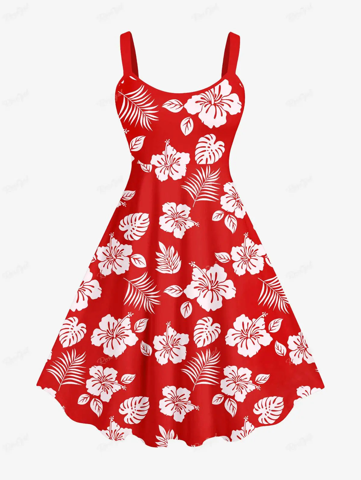 Rosegal Matchable Couple Hawaiian Flower Coconut Leaves Print Shirt or Plus Size Knee Length Fit and Flare Tank Dress