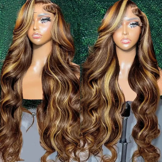 30 Inch 4/27 Highlight Wig Human Hair Body Wave 13x6 Hd Lace Frontal Wig Brazilian Remy Colored Transparent Lace 13x4 For Women