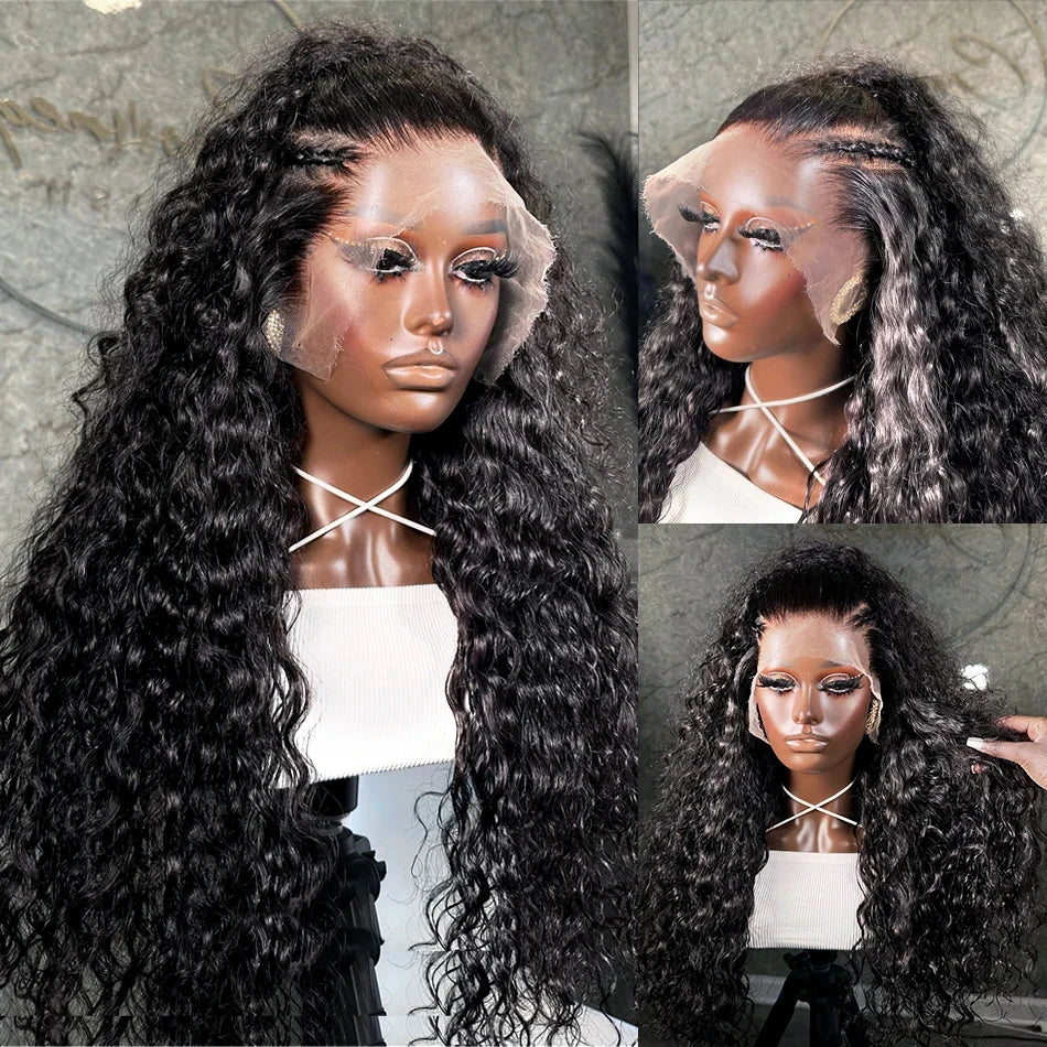 200 Density Water Wave 13x6 Transparent Lace Front Wig Glueless Human Hair Wigs Deep Wave 13x4 Lace Frontal Wig For Women