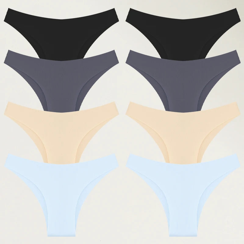 FINETOO 8Pcs Ultra-thin Seamless Underwear Women's Panties Sexy Low Waist Solid Brazilian Pants Female Plus Size Erotic Lingerie