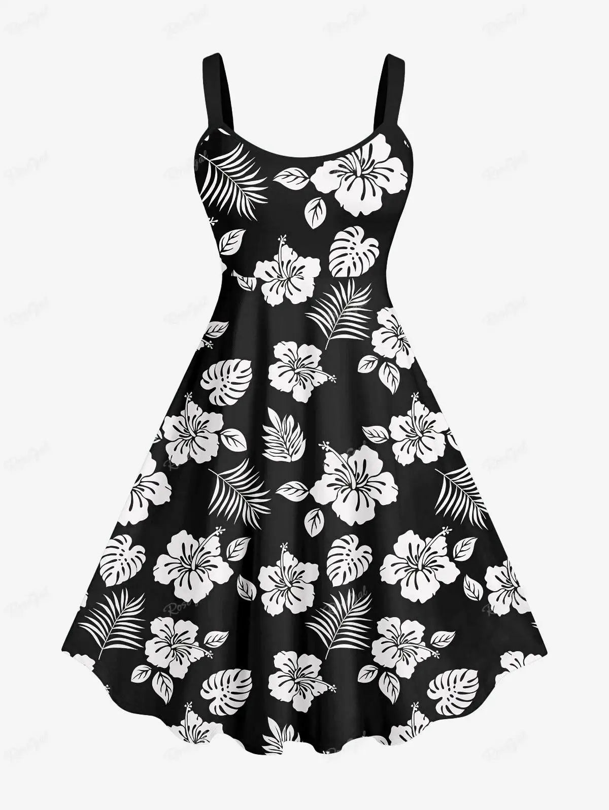 Rosegal Matchable Couple Hawaiian Flower Coconut Leaves Print Shirt or Plus Size Knee Length Fit and Flare Tank Dress