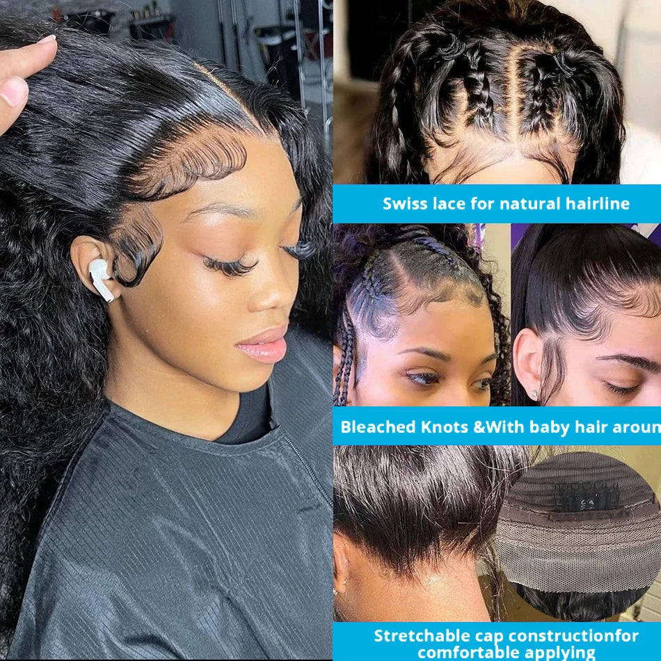 200 Density Water Wave 13x6 Transparent Lace Front Wig Glueless Human Hair Wigs Deep Wave 13x4 Lace Frontal Wig For Women