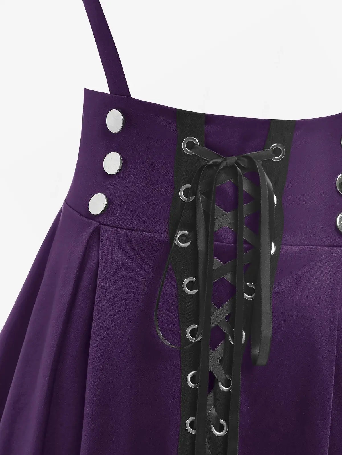 ROSEGAL Plus Size Women's High Waist Jumper Skirts Gothic Lace Up Buckles Godet Hem A Line Suspender Skirt Three Colors Choose
