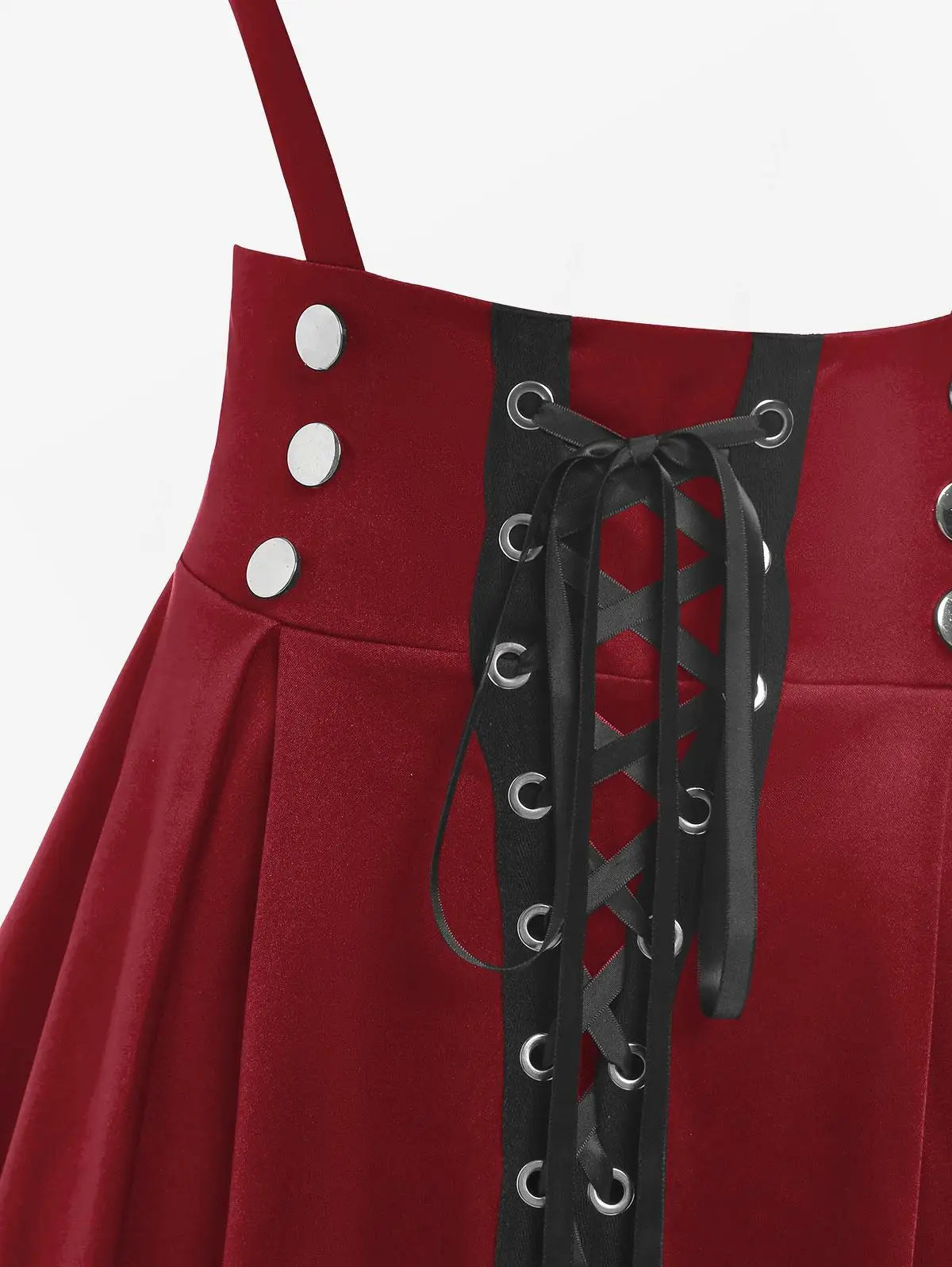 ROSEGAL Plus Size Women's High Waist Jumper Skirts Gothic Lace Up Buckles Godet Hem A Line Suspender Skirt Three Colors Choose