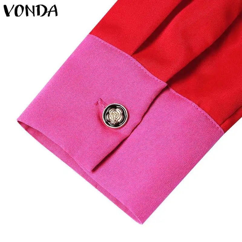 Plus Size VONDA Women Fashion Pant Sets Elegant Suits Long Sleeve Asymmetrical Patchwork Casual Top and Long Pants Bohemian Sets