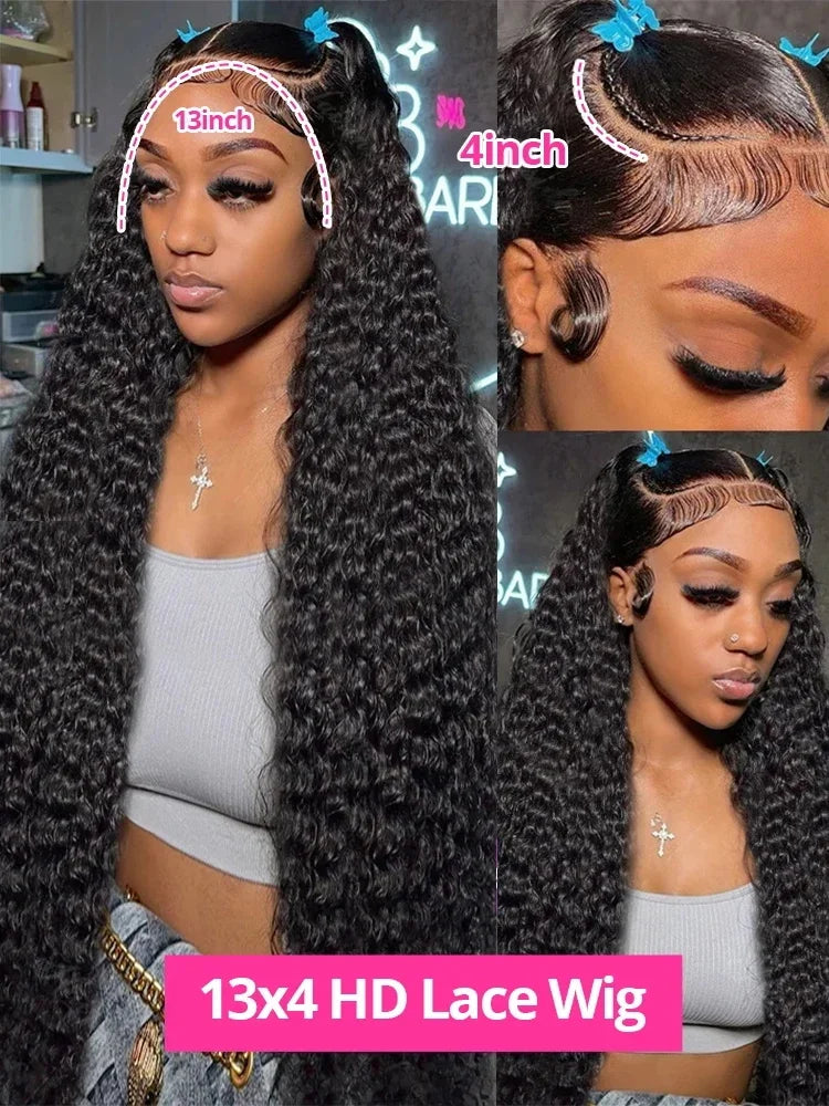 200 Density Water Wave 13x6 Transparent Lace Front Wig Glueless Human Hair Wigs Deep Wave 13x4 Lace Frontal Wig For Women