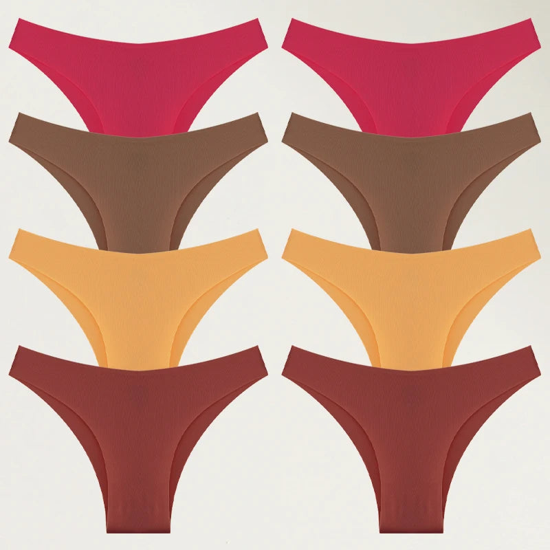 FINETOO 8Pcs Ultra-thin Seamless Underwear Women's Panties Sexy Low Waist Solid Brazilian Pants Female Plus Size Erotic Lingerie