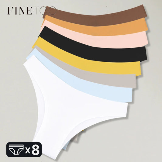 FINETOO 8Pcs Ultra-thin Seamless Underwear Women's Panties Sexy Low Waist Solid Brazilian Pants Female Plus Size Erotic Lingerie