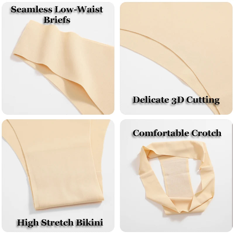 FINETOO 8Pcs Ultra-thin Seamless Underwear Women's Panties Sexy Low Waist Solid Brazilian Pants Female Plus Size Erotic Lingerie