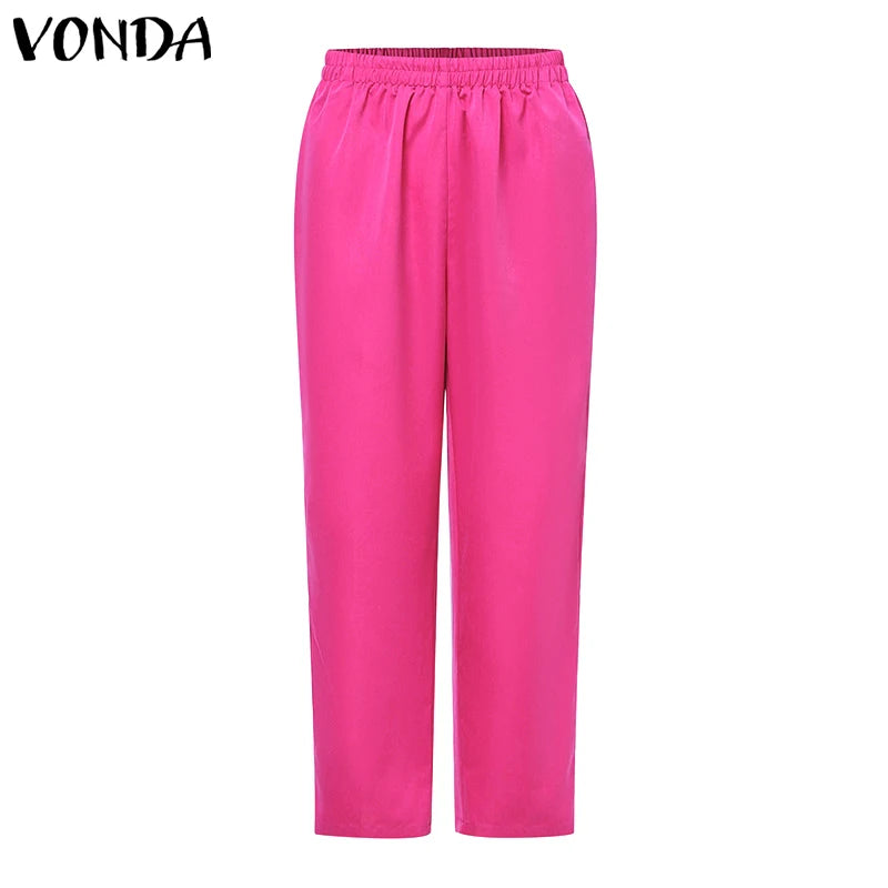 Plus Size VONDA Women Fashion Pant Sets Elegant Suits Long Sleeve Asymmetrical Patchwork Casual Top and Long Pants Bohemian Sets
