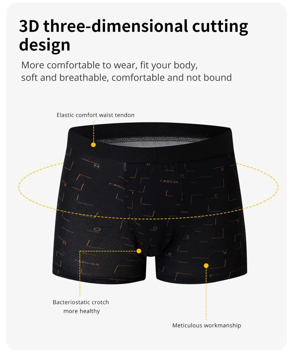 4-piece MEN'S Underwear Comfortable and Fashionable Plus-size Printed Boyshort Maximum 6XL Swimming Trunks for Teenagers.