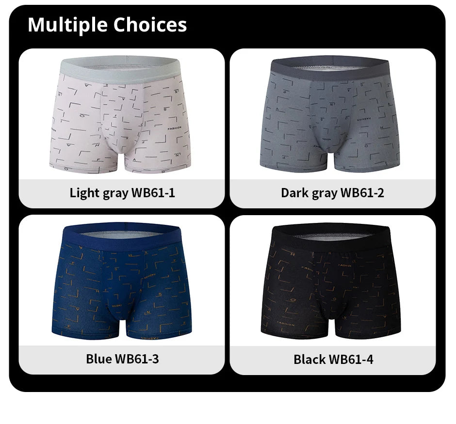 4-piece MEN'S Underwear Comfortable and Fashionable Plus-size Printed Boyshort Maximum 6XL Swimming Trunks for Teenagers.
