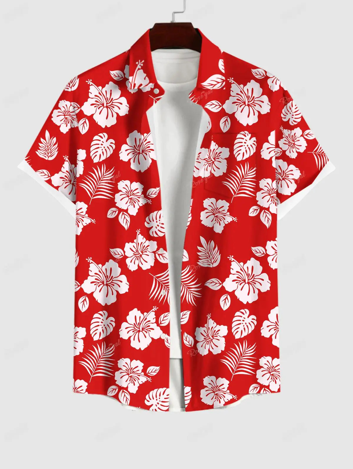 Rosegal Matchable Couple Hawaiian Flower Coconut Leaves Print Shirt or Plus Size Knee Length Fit and Flare Tank Dress
