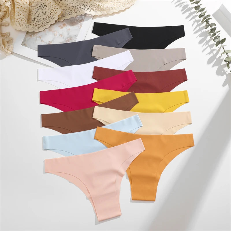 FINETOO 8Pcs Ultra-thin Seamless Underwear Women's Panties Sexy Low Waist Solid Brazilian Pants Female Plus Size Erotic Lingerie