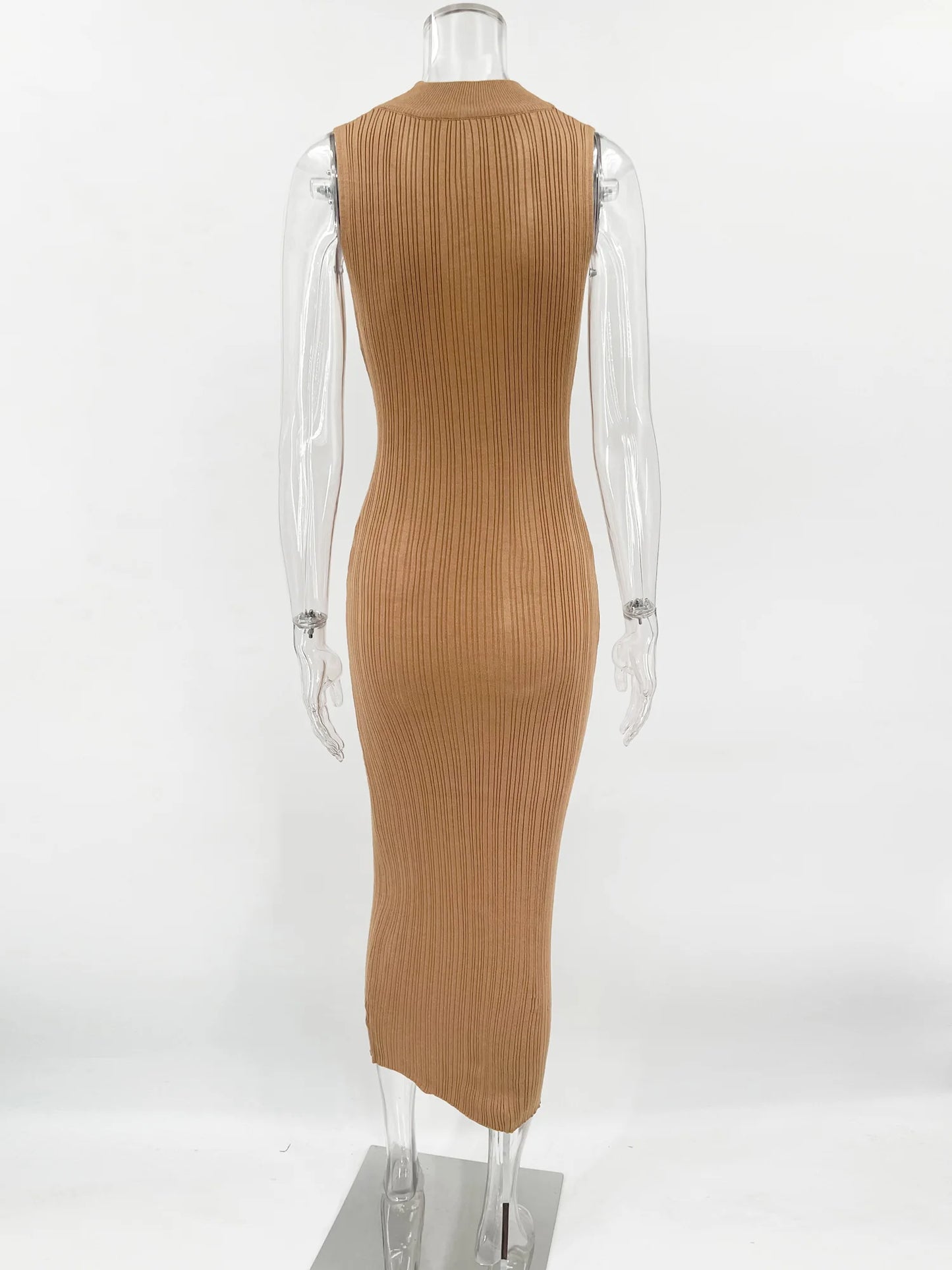 Talenza Knitted Sleeveless Slim Long Dress Women's Fashion Elegant Evening Dress High Neck Solid Color Sexy Knitted Long Dress