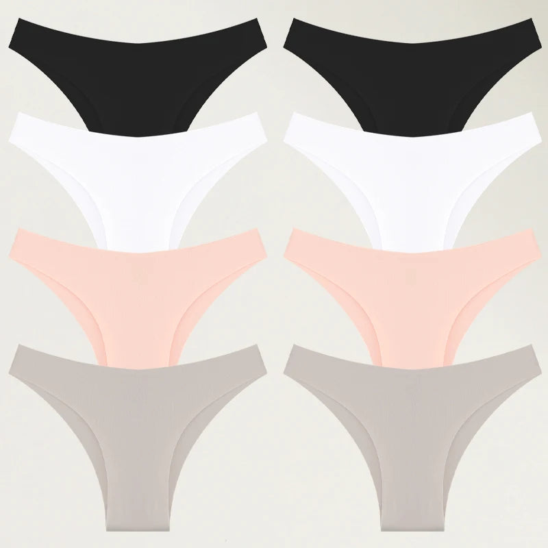 FINETOO 8Pcs Ultra-thin Seamless Underwear Women's Panties Sexy Low Waist Solid Brazilian Pants Female Plus Size Erotic Lingerie