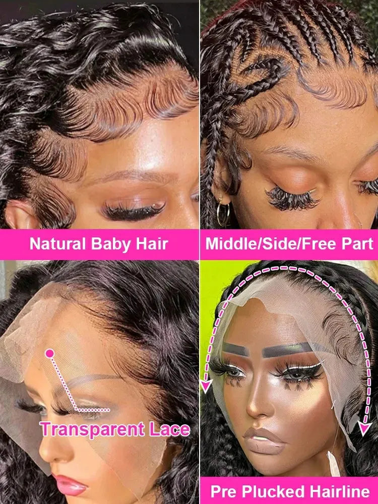 200 Density Water Wave 13x6 Transparent Lace Front Wig Glueless Human Hair Wigs Deep Wave 13x4 Lace Frontal Wig For Women