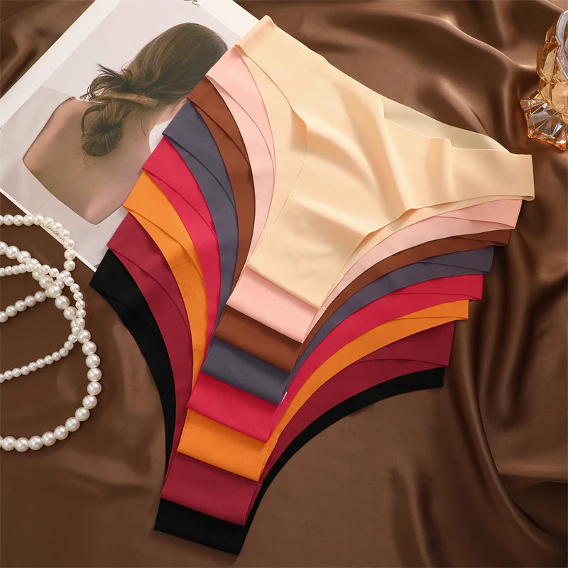 FINETOO 8Pcs Ultra-thin Seamless Underwear Women's Panties Sexy Low Waist Solid Brazilian Pants Female Plus Size Erotic Lingerie