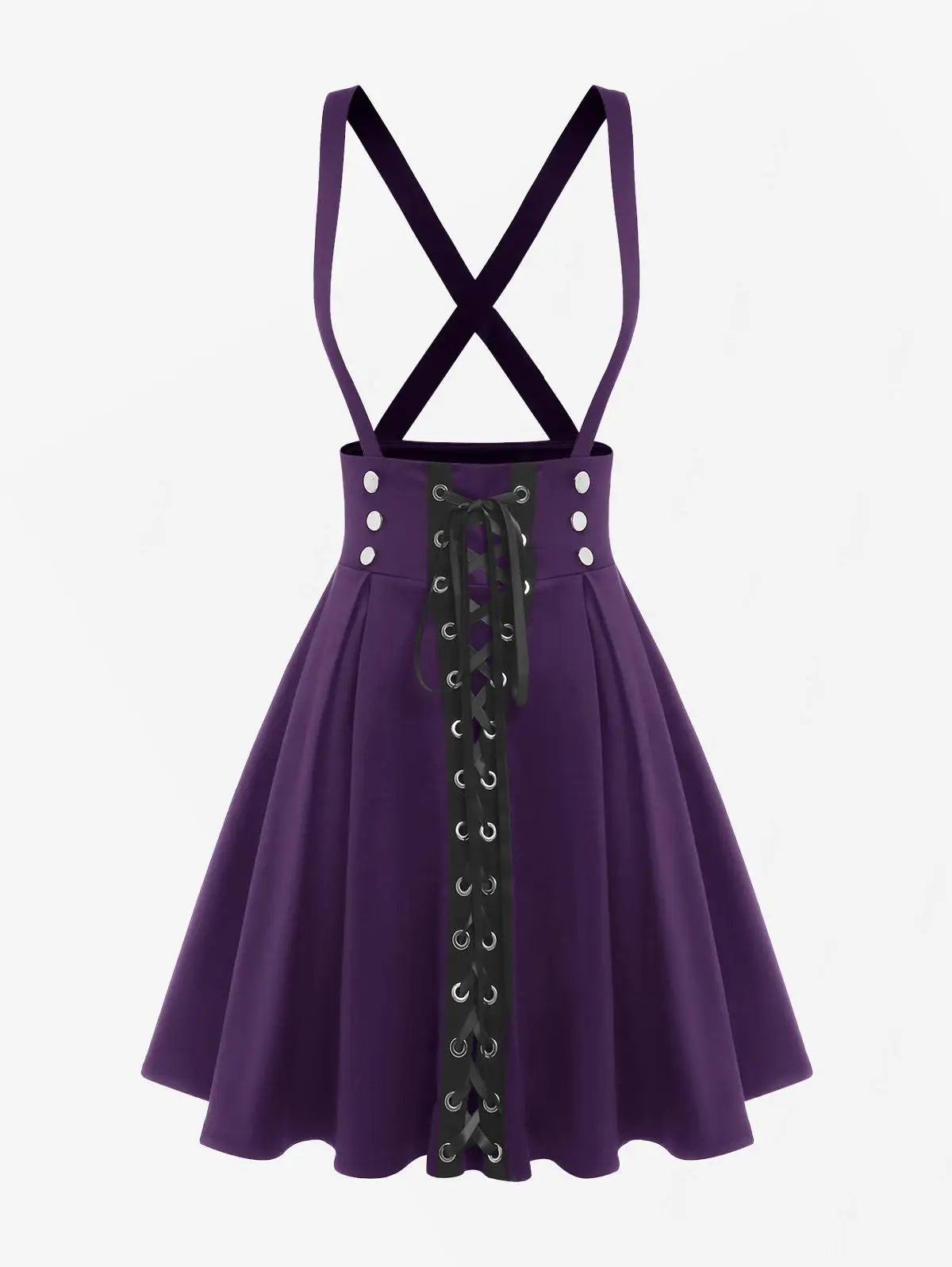 ROSEGAL Plus Size Women's High Waist Jumper Skirts Gothic Lace Up Buckles Godet Hem A Line Suspender Skirt Three Colors Choose